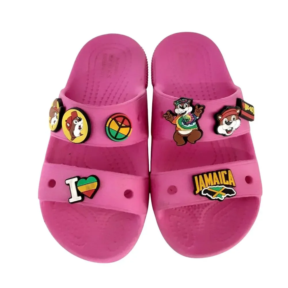 Crocs Classic Slide Sandals Hot Pink Girls 13 Water Shoes Bucees Jibbitz Charms
